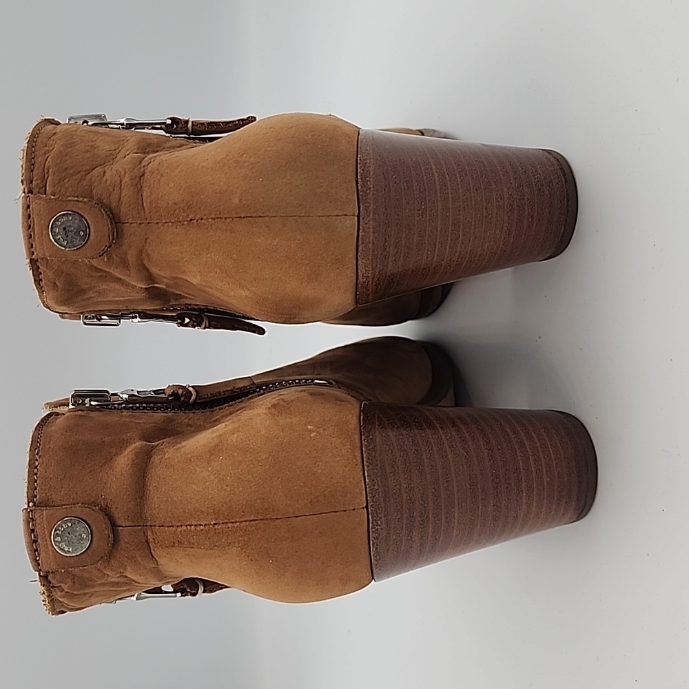 RAG & BONE Camel Nubuck Suede Double Zippered Ankle Boots w/Western Style Heel - Picture 4 of 7